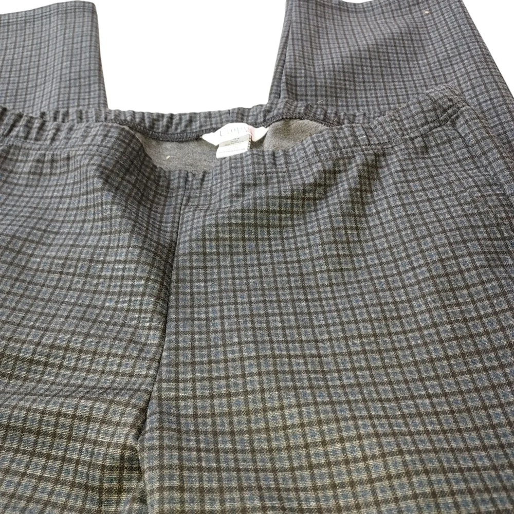 Utopia By Hue Women’s Large Dark Plaid Dress Pants Fall Winter Gray Blue Black
